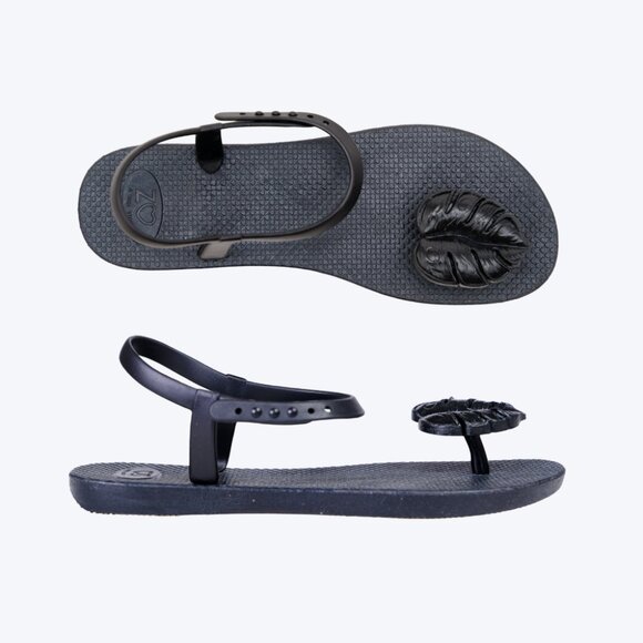 ZHOELALA – Sandals Comfort “TROPICAL LEAVES” • Charcoal Black - Picture 1 of 11